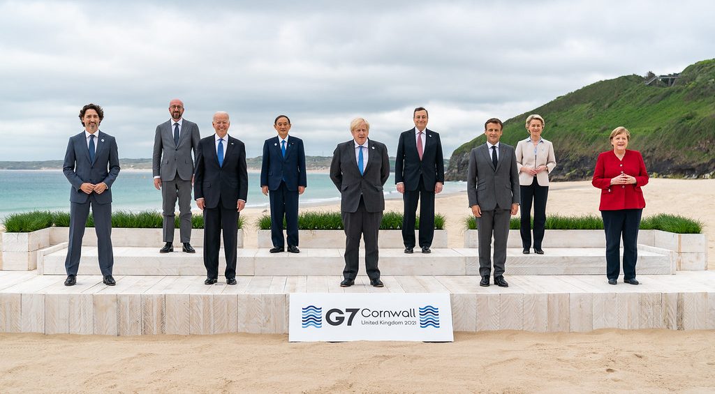 President Joe Biden takes a G7 leaders family photo on Friday, June 11, 2021, at the Carbis Bay Hotel and Estate in St. Ives, Cornwall, England. (Official White House Photo by Adam Schultz)