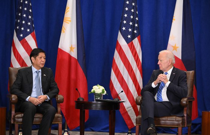 US President Joe Biden meets with Philippine President Ferdinand Marcos, Jr., on the sidelines of the UN General Assembly in New York City on September 22, 2022. (Photo by MANDEL NGAN/AFP via Getty Images)